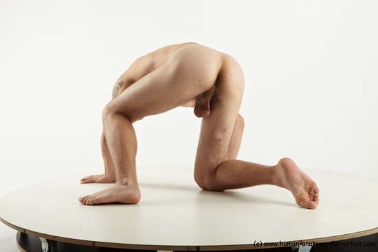 Nude Man White Kneeling poses - ALL Slim Short Brown Kneeling poses - on one knee Realistic