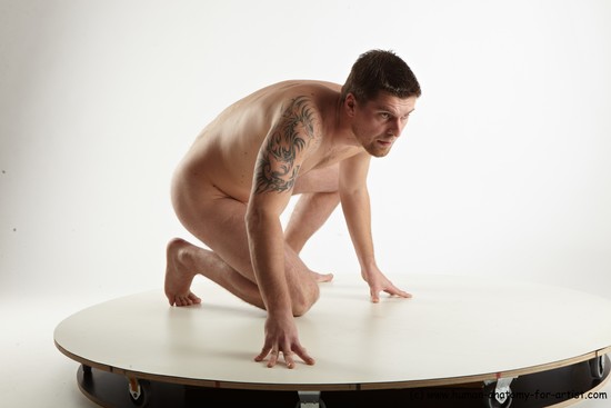 Nude Man White Kneeling poses - ALL Slim Short Brown Kneeling poses - on one knee Realistic