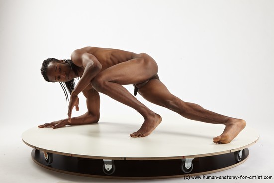 Nude Gymnastic poses Man Black Athletic Black Dancing Dreadlocks Realistic