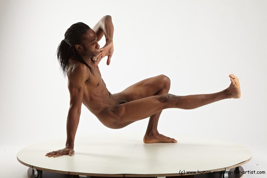 Nude Gymnastic poses Man Black Athletic Black Dancing Dreadlocks Realistic