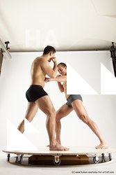 Underwear Fighting Man - Man White Muscular Short Brown Multi angles poses Academic