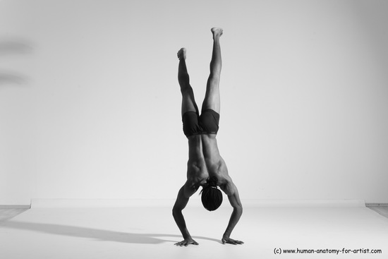 Underwear Gymnastic poses Man Black Athletic Black Dancing Dreadlocks Dynamic poses Academic