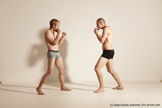 Underwear Martial art Man - Man White Moving poses Slim Short Blond Dynamic poses Academic