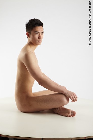 Nude Man Asian Sitting poses - simple Slim Short Black Sitting poses - ALL Realistic