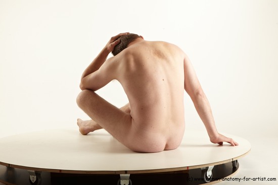 Nude Man White Sitting poses - simple Average Short Brown Sitting poses - ALL Realistic