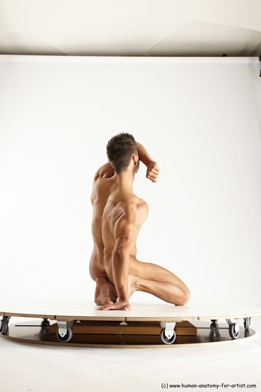 Nude Man White Muscular Short Brown Sitting poses - ALL Sitting poses - on knees Multi angles poses Realistic