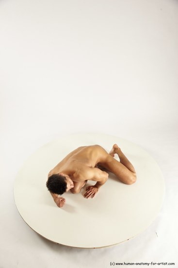 Nude Man White Muscular Short Brown Sitting poses - ALL Sitting poses - on knees Multi angles poses Realistic