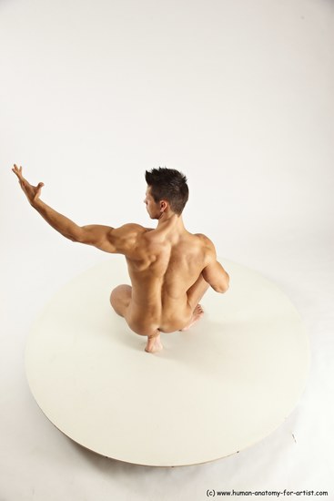 Nude Man White Muscular Short Brown Sitting poses - ALL Sitting poses - on knees Multi angles poses Realistic