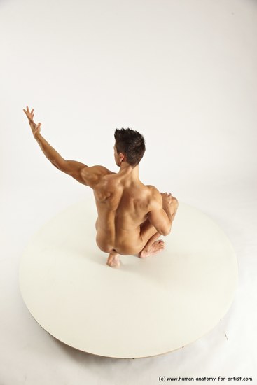 Nude Man White Muscular Short Brown Sitting poses - ALL Sitting poses - on knees Multi angles poses Realistic