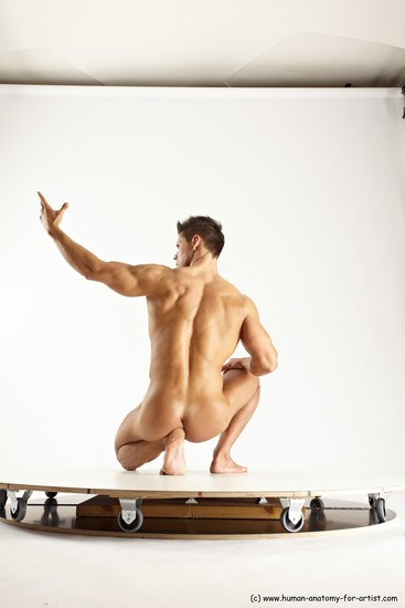 Nude Man White Muscular Short Brown Sitting poses - ALL Sitting poses - on knees Multi angles poses Realistic