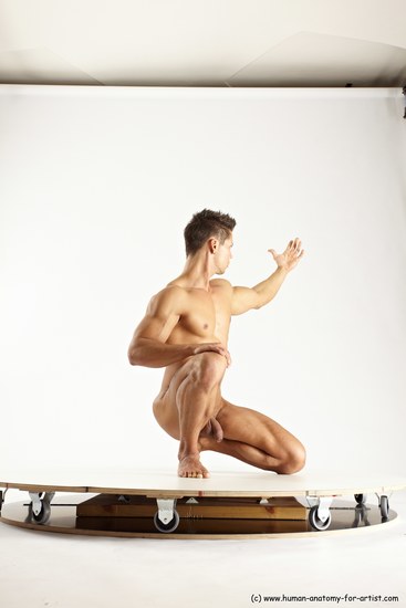 Nude Man White Muscular Short Brown Sitting poses - ALL Sitting poses - on knees Multi angles poses Realistic