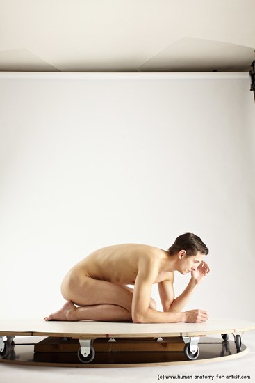 Nude Man White Athletic Short Brown Sitting poses - ALL Sitting poses - on knees Multi angles poses Realistic