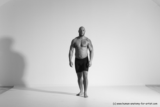 Underwear Gymnastic poses Man Black Muscular Bald Dancing Dynamic poses Academic