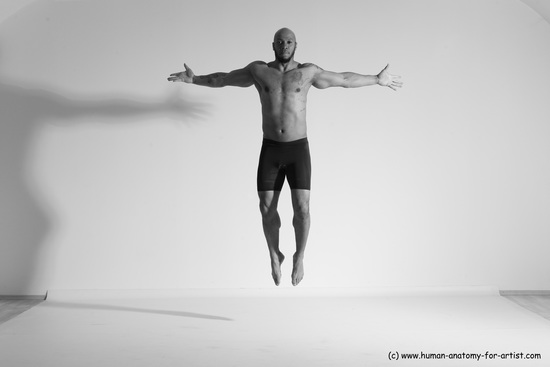 Underwear Gymnastic poses Man Black Muscular Bald Dancing Dynamic poses Academic