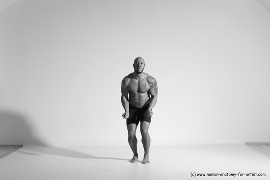 Underwear Gymnastic poses Man Black Muscular Bald Dancing Dynamic poses Academic