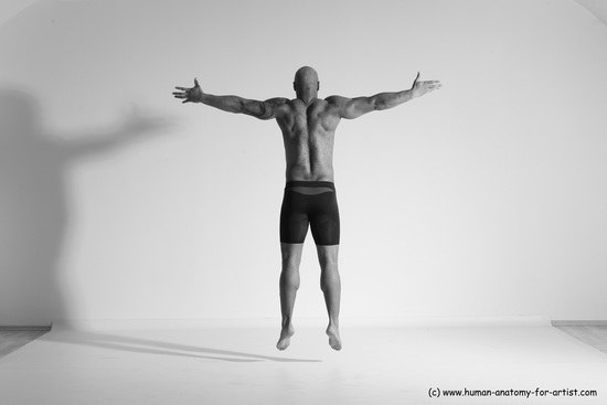 Underwear Gymnastic poses Man Black Muscular Bald Dancing Dynamic poses Academic