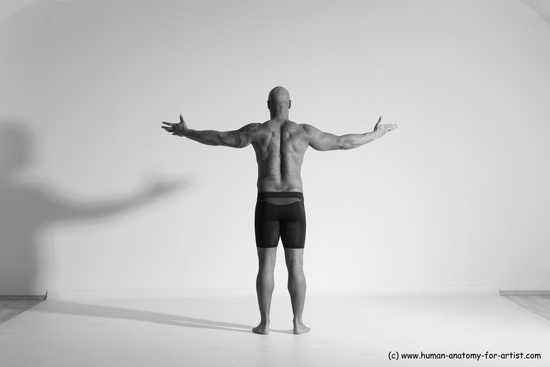 Underwear Gymnastic poses Man Black Muscular Bald Dancing Dynamic poses Academic