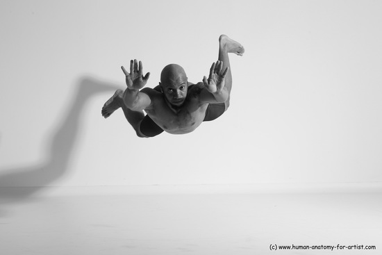 Underwear Gymnastic poses Man Black Muscular Bald Dancing Dynamic poses Academic