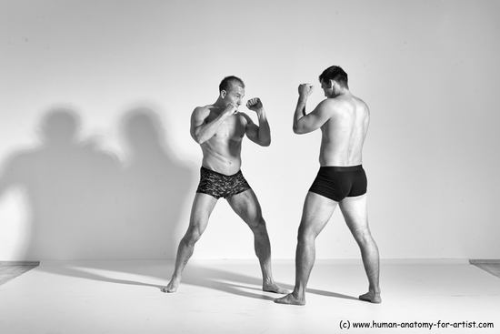 Underwear Fighting Man - Man White Muscular Short Brown Dynamic poses Academic