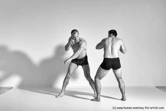 Underwear Fighting Man - Man White Muscular Short Brown Dynamic poses Academic