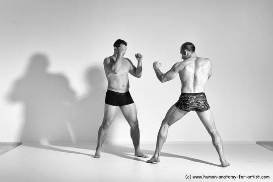 Underwear Fighting Man - Man White Muscular Short Brown Dynamic poses Academic