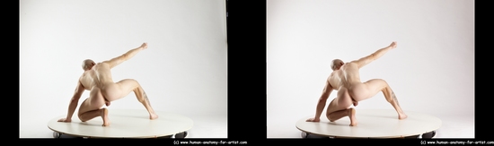 Nude Man White Kneeling poses - ALL Muscular Bald Kneeling poses - on one knee 3D Stereoscopic poses Realistic