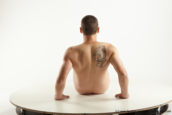 Nude Man White Sitting poses - simple Slim Short Brown Sitting poses - ALL Realistic