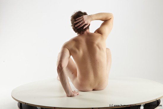 Nude Man White Sitting poses - simple Muscular Short Brown Sitting poses - ALL Realistic