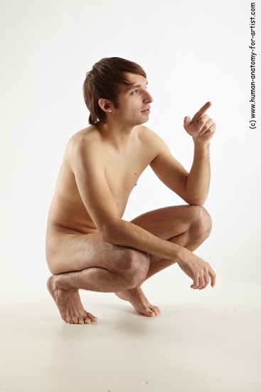 Nude Man White Standing poses - ALL Slim Short Brown Standing poses - knee-bend Realistic