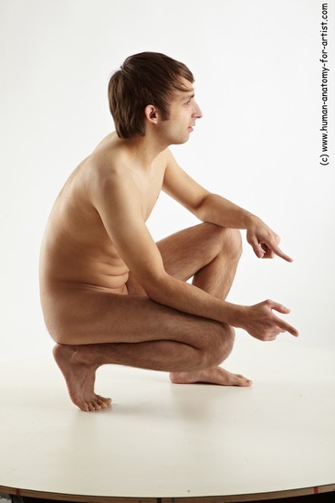 Nude Man White Standing poses - ALL Slim Short Brown Standing poses - knee-bend Realistic