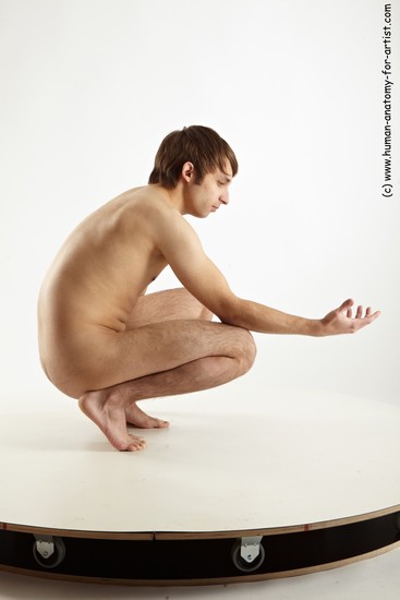 Nude Man White Standing poses - ALL Slim Short Brown Standing poses - knee-bend Realistic