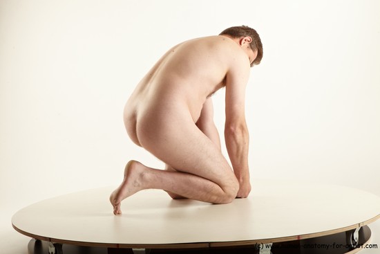 Nude Man White Kneeling poses - ALL Average Short Brown Kneeling poses - on one knee Realistic