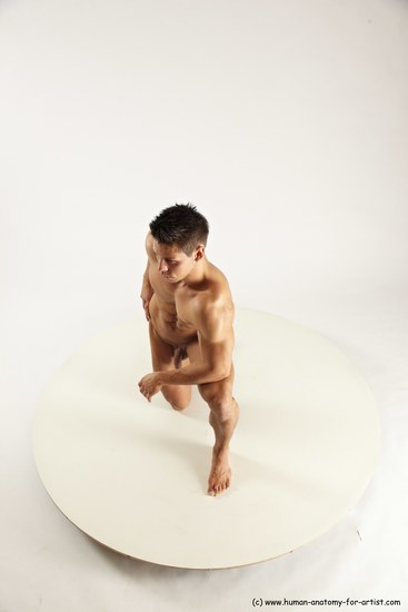 Nude Man White Kneeling poses - ALL Muscular Short Brown Kneeling poses - on one knee Multi angles poses Realistic