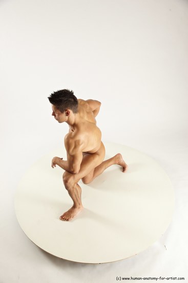 Nude Man White Kneeling poses - ALL Muscular Short Brown Kneeling poses - on one knee Multi angles poses Realistic