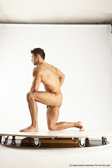 Nude Man White Kneeling poses - ALL Muscular Short Brown Kneeling poses - on one knee Multi angles poses Realistic