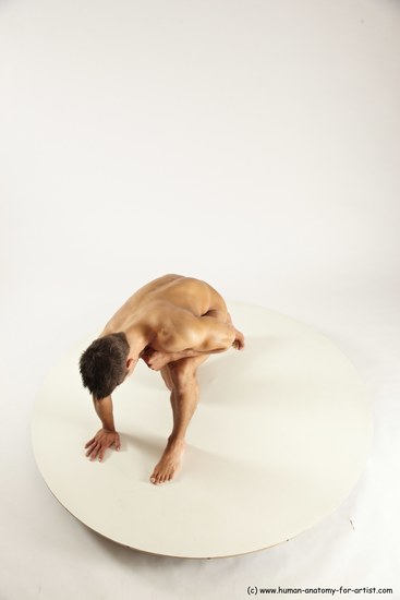 Nude Man White Kneeling poses - ALL Muscular Short Brown Kneeling poses - on one knee Multi angles poses Realistic