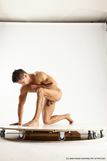 Nude Man White Kneeling poses - ALL Muscular Short Brown Kneeling poses - on one knee Multi angles poses Realistic