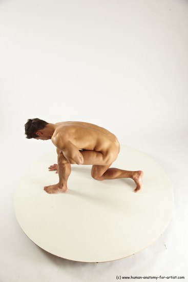 Nude Man White Kneeling poses - ALL Muscular Short Brown Kneeling poses - on one knee Multi angles poses Realistic