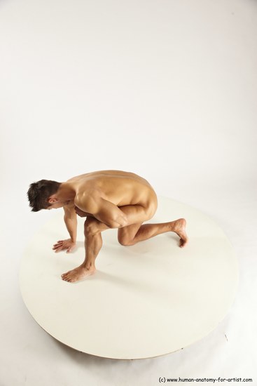 Nude Man White Kneeling poses - ALL Muscular Short Brown Kneeling poses - on one knee Multi angles poses Realistic