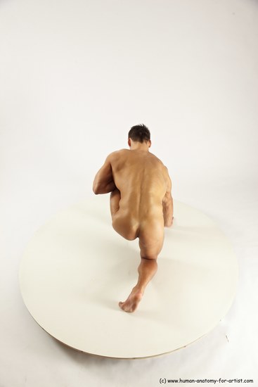 Nude Man White Kneeling poses - ALL Muscular Short Brown Kneeling poses - on one knee Multi angles poses Realistic