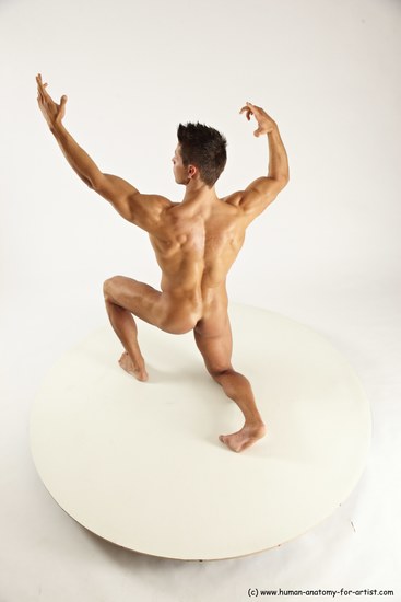 Nude Man White Kneeling poses - ALL Muscular Short Brown Kneeling poses - on one knee Multi angles poses Realistic