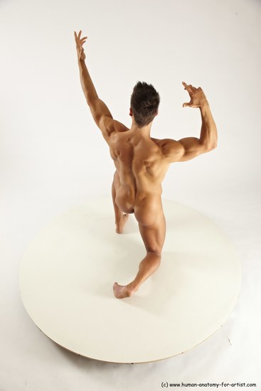 Nude Man White Kneeling poses - ALL Muscular Short Brown Kneeling poses - on one knee Multi angles poses Realistic