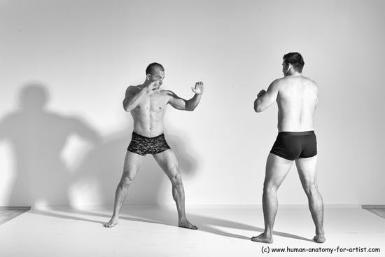 Underwear Fighting Man - Man White Moving poses Muscular Short Brown Dynamic poses Academic