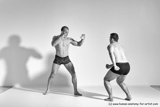 Underwear Fighting Man - Man White Moving poses Muscular Short Brown Dynamic poses Academic