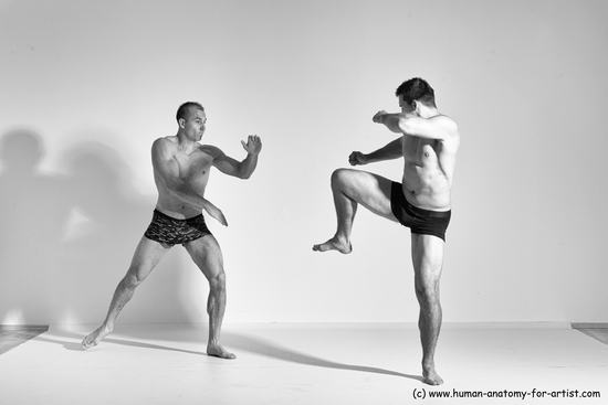 Underwear Fighting Man - Man White Moving poses Muscular Short Brown Dynamic poses Academic