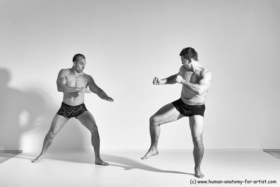 Underwear Fighting Man - Man White Moving poses Muscular Short Brown Dynamic poses Academic