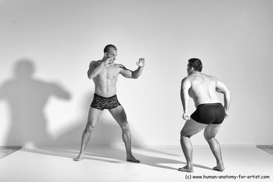 Underwear Fighting Man - Man White Moving poses Muscular Short Brown Dynamic poses Academic