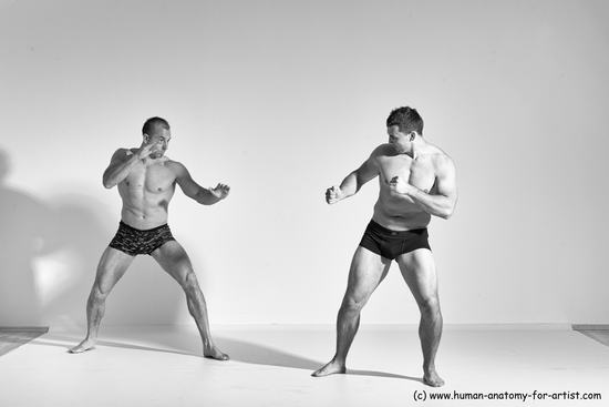 Underwear Fighting Man - Man White Moving poses Muscular Short Brown Dynamic poses Academic