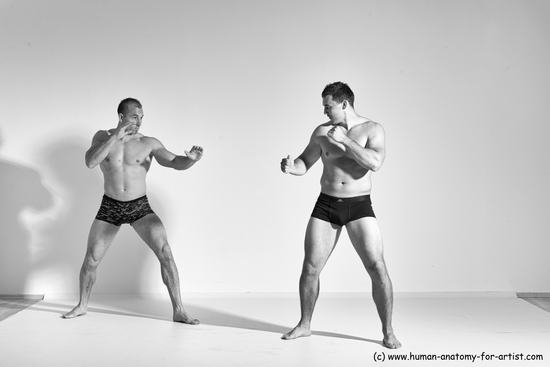 Underwear Fighting Man - Man White Moving poses Muscular Short Brown Dynamic poses Academic