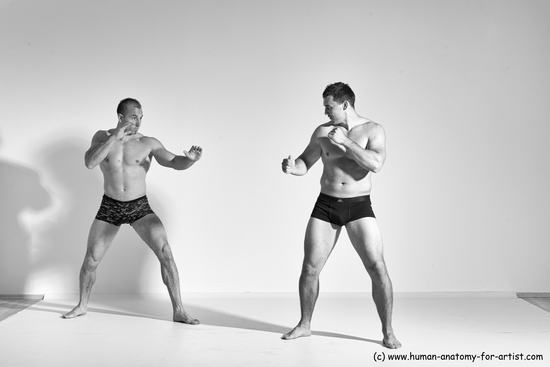 Underwear Fighting Man - Man White Moving poses Muscular Short Brown Dynamic poses Academic